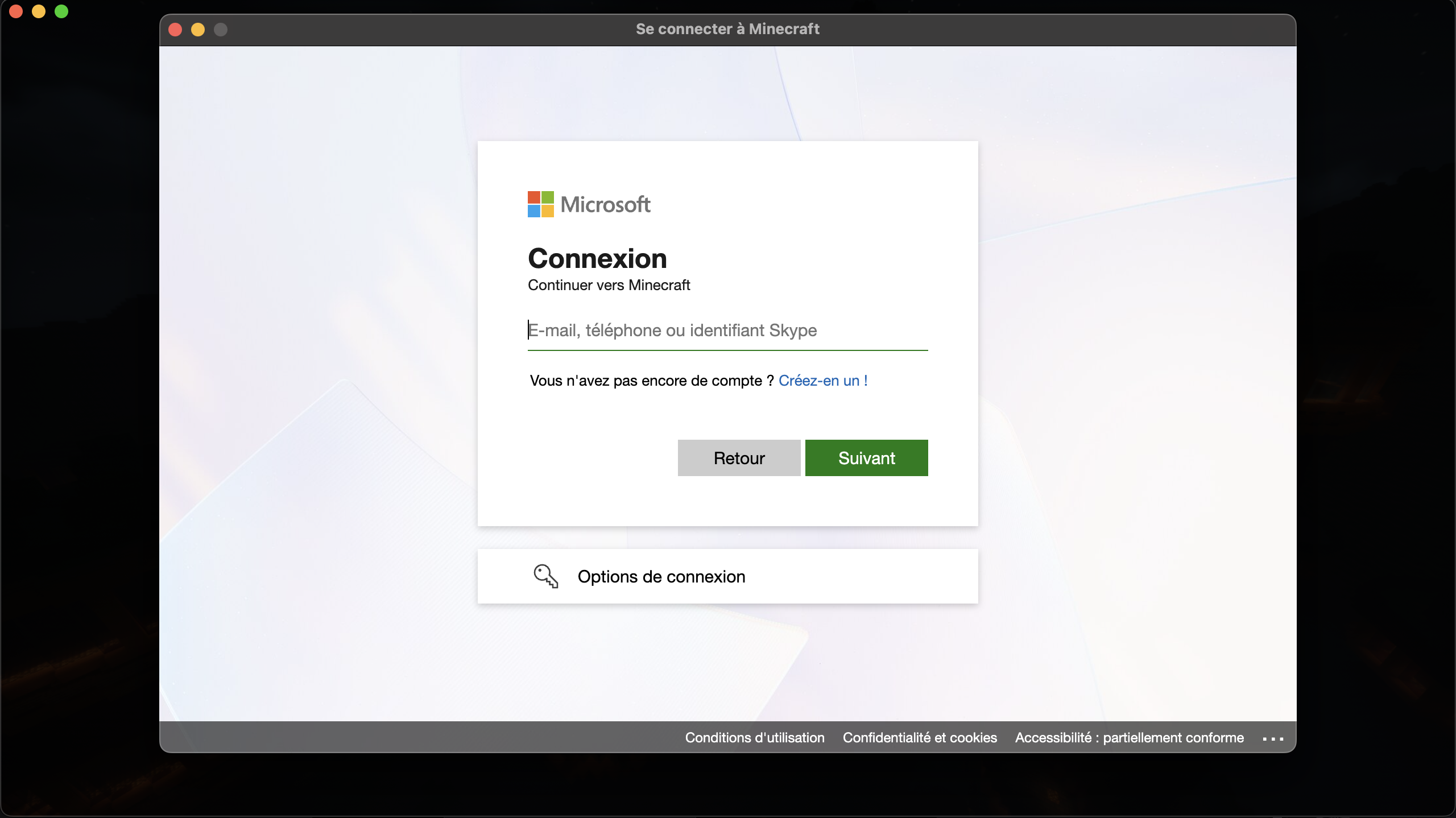 Preview of the custom Minecraft launcher sign-in screen